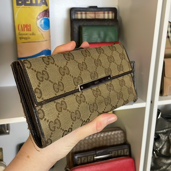 Gucci Handbags - Gucci wallet with canvas/leather monogram tan and brown wallet sold as is